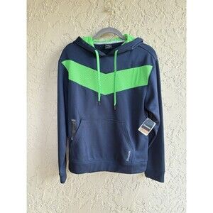Reebok NWT Navy w/Neon Green  Small Play Warm Pocketed Hoodie Performance Fleece